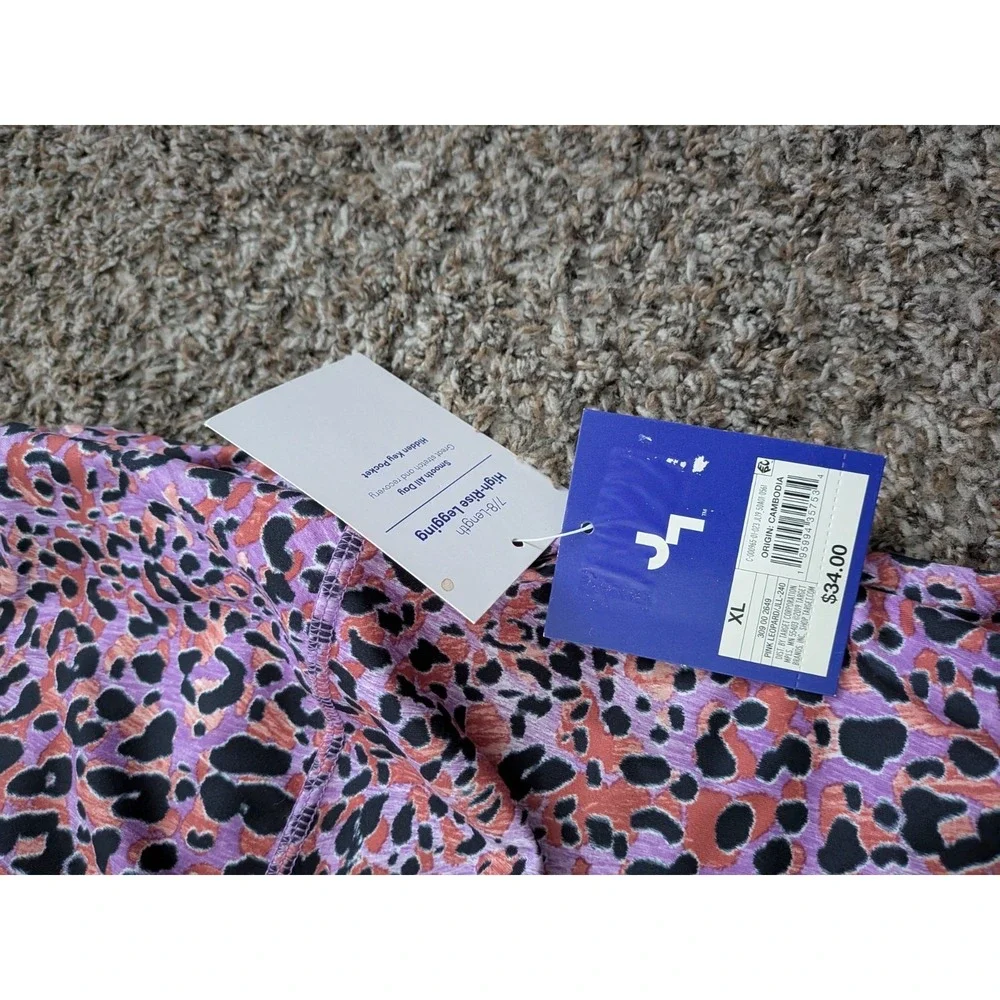 JoyLab High Rise 7/8 Tights Pink Animal Print XL NWT‎ Yoga Running Pant - Picture 5 of 9